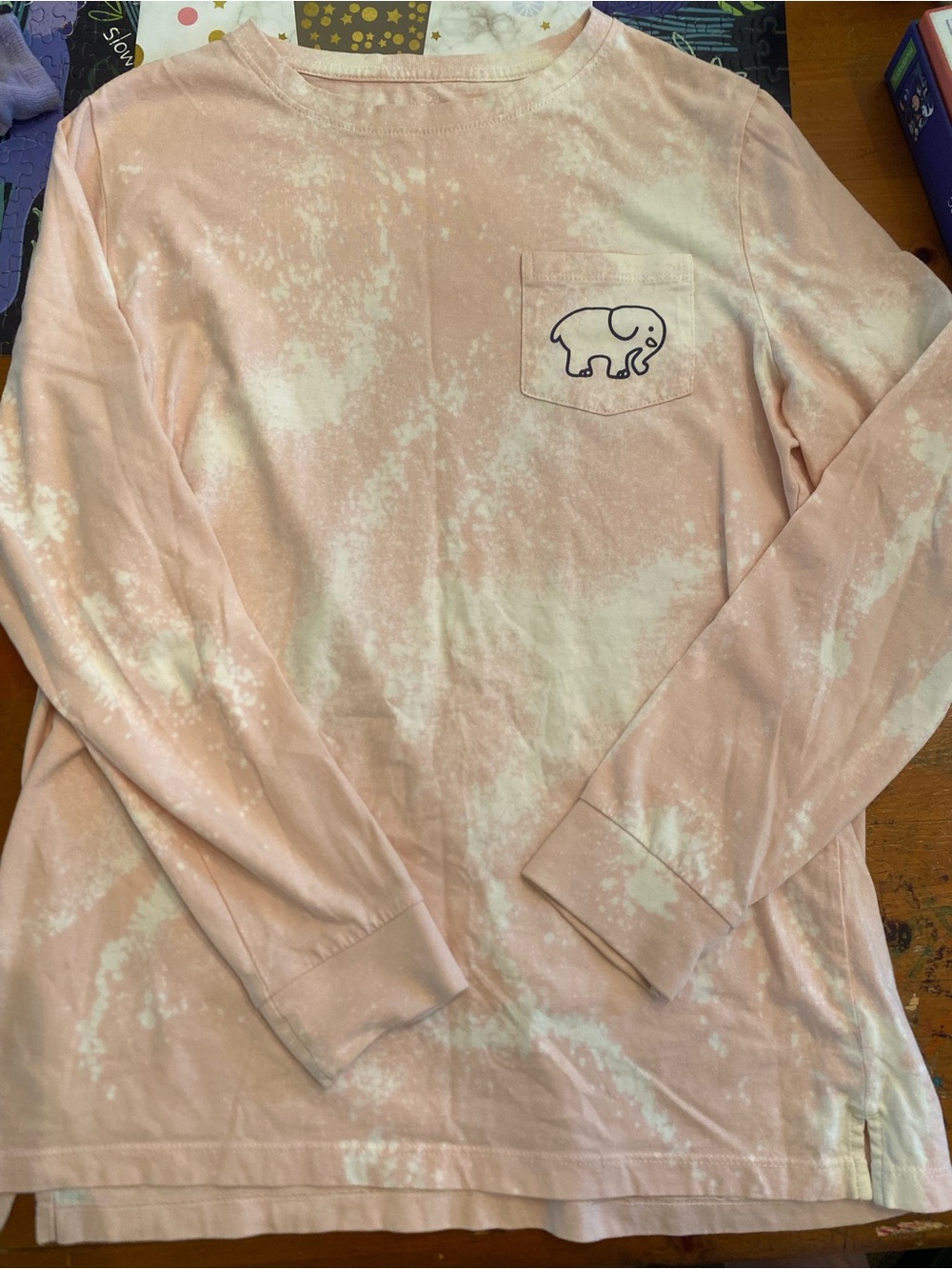 Ivory Ella Pink and White Tie-Dye Long Sleeve Tee with Chicago Elephant Logo